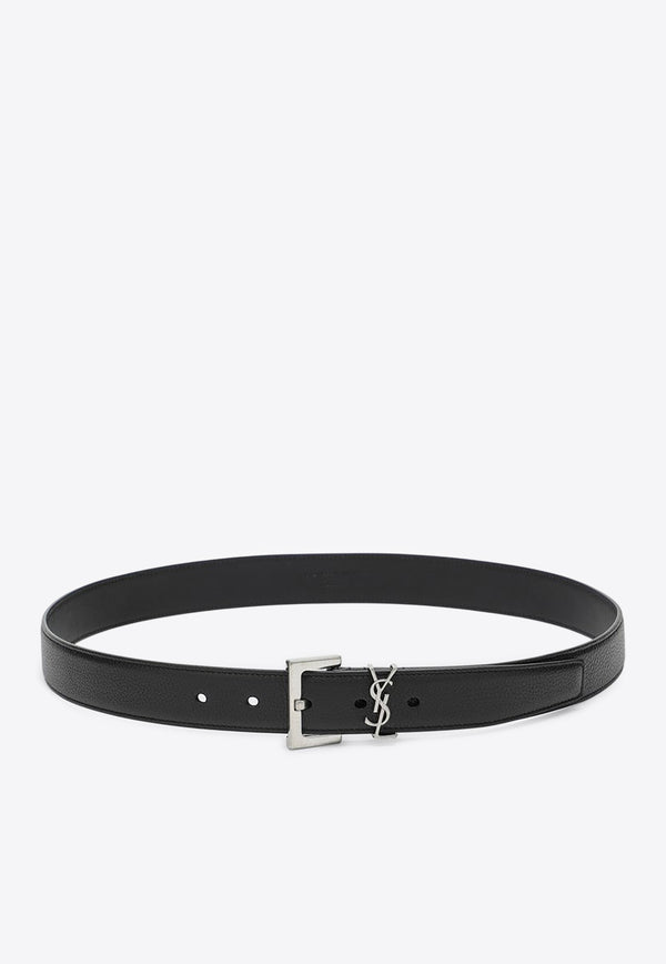 Saint Laurent Cassandre Grained Leather Belt Black 634440DTI0E/R_YSL-1000