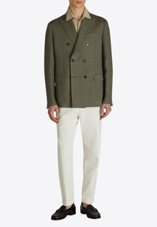 Incotex Double-Breasted Linen Blazer Green 63I025_GREEN