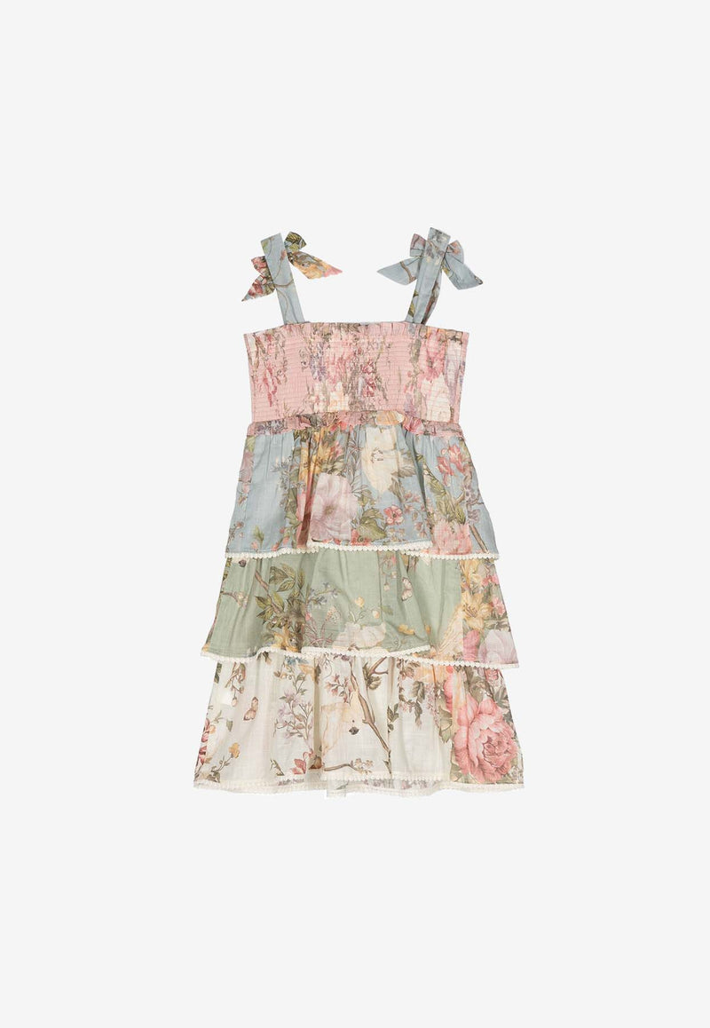 Zimmermann Kids Girls Waverly Tiered Shirred Dress 6413DSS243MULTICOLOUR