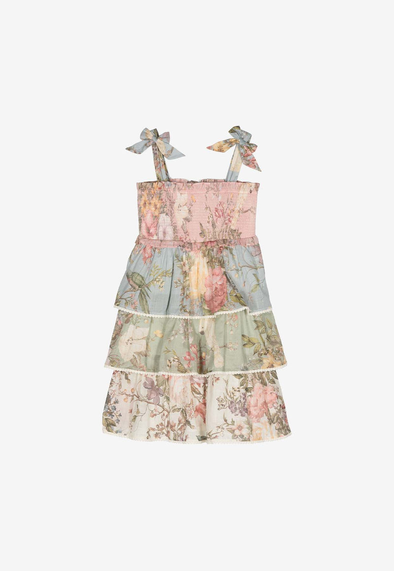 Zimmermann Kids Girls Waverly Tiered Shirred Dress 6413DSS243MULTICOLOUR