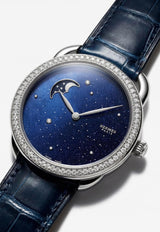 Large Arceau Petite Lune 38mm Watch in Shiny Alligator Single Tour Strap and Diamond Bezel