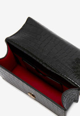 Alexander McQueen Mini Jeweled Croc-Embossed Leather Crossbody Bag Black 6531341HB0T 1001