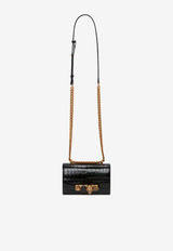 Alexander McQueen Mini Jeweled Croc-Embossed Leather Crossbody Bag Black 6531341HB0T 1001
