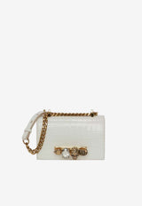 Alexander McQueen Mini Jeweled Croc-Embossed Leather Crossbody Bag White 6531341HB0T 9006