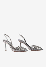 Le Silla Embrace 80 Metallic Leather Slingback Sandals Silver 6609F080BXPPMRA 921