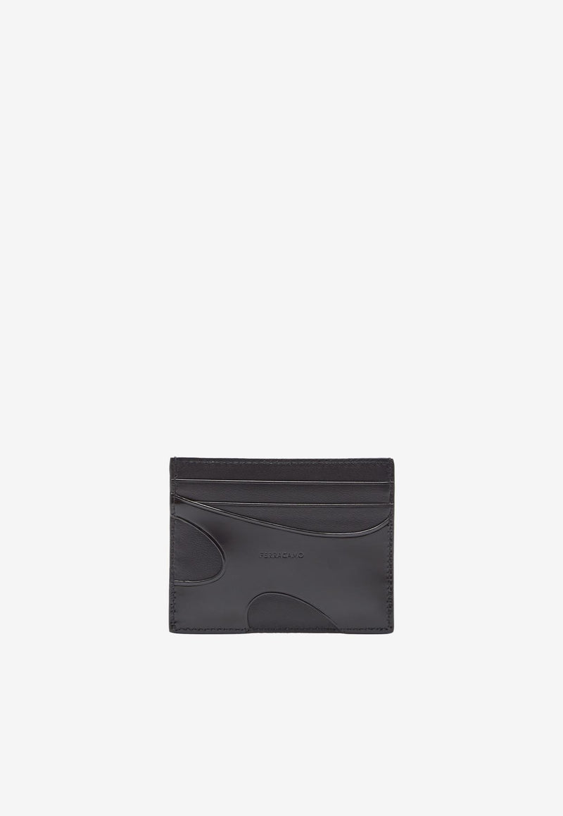 Salvatore Ferragamo Leather Cardholder with Cut-Outs 661261 CUT OUT 764227 NERO Black