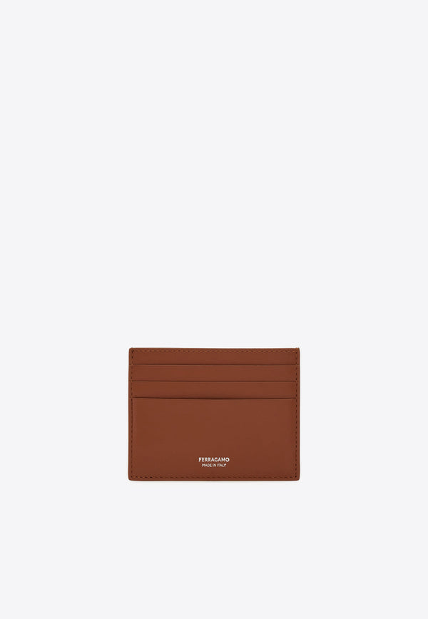 Ferragamo Florence Logo Stamp Leather Cardholder Camel 661396 FLORENCE 787011 ALMOND