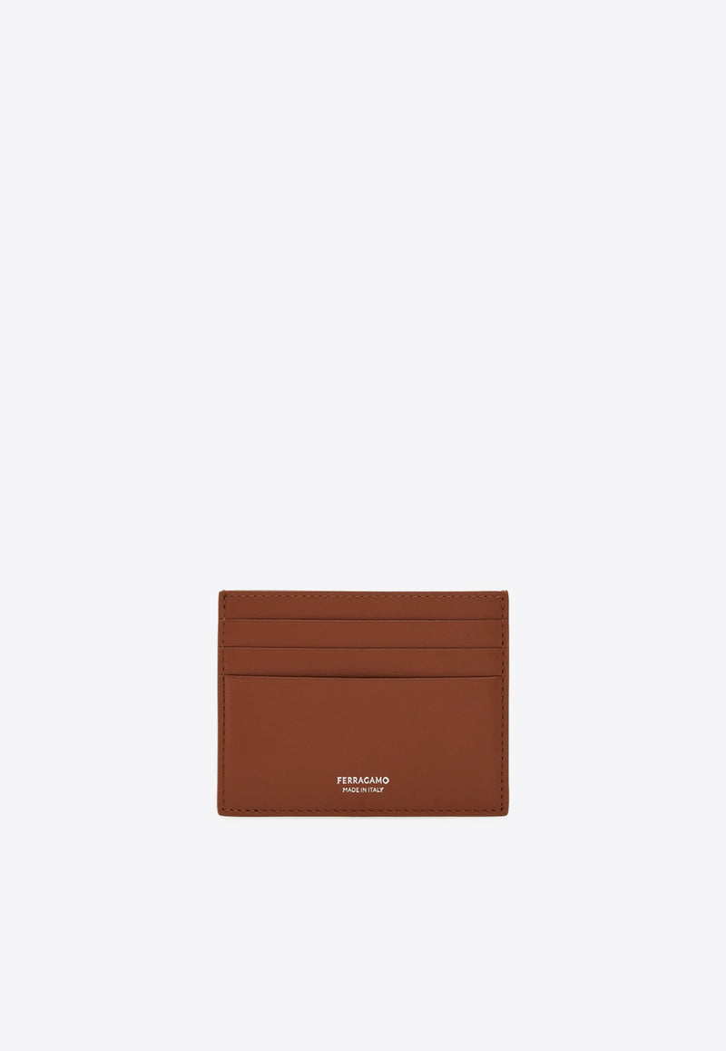 Ferragamo Florence Logo Stamp Leather Cardholder Camel 661396 FLORENCE 787011 ALMOND