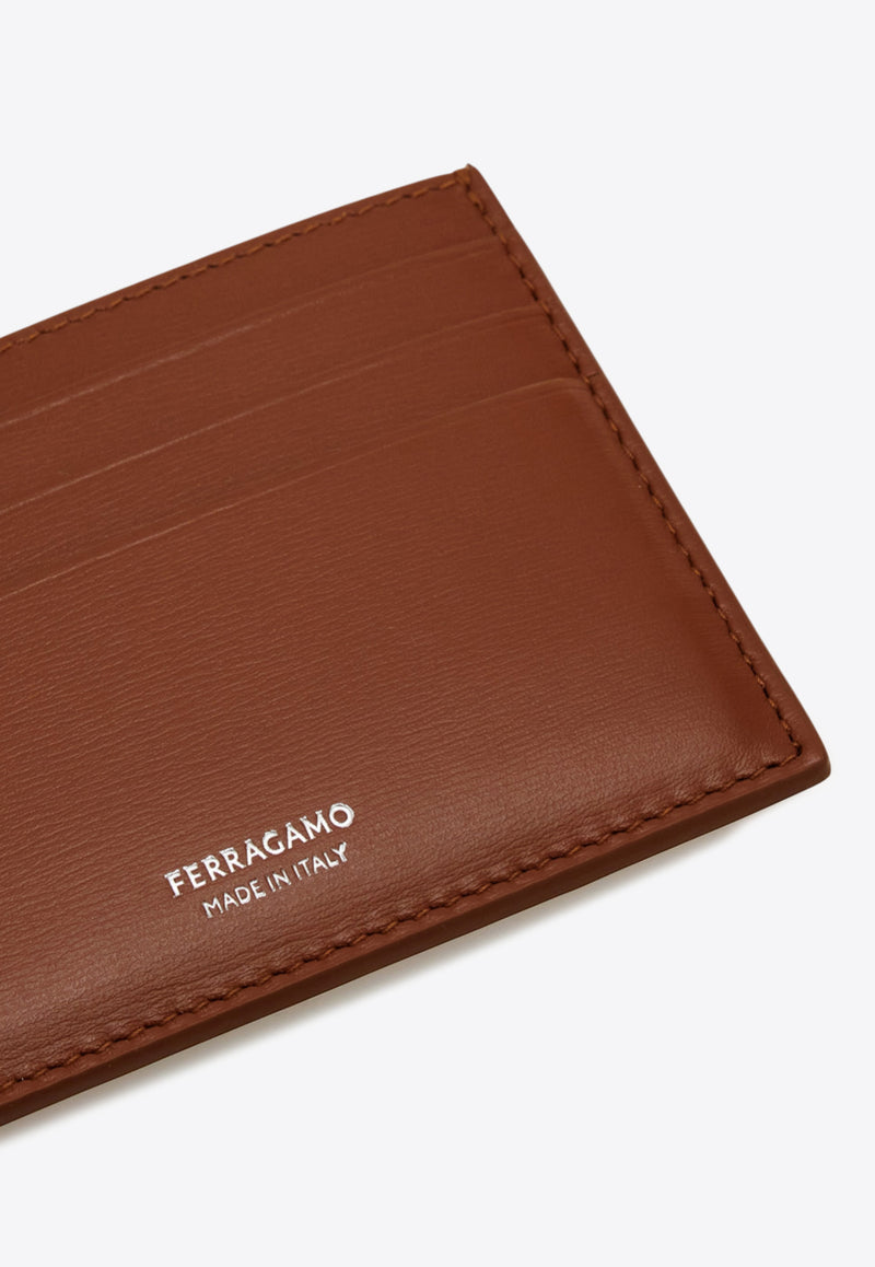 Ferragamo Florence Logo Stamp Leather Cardholder Camel 661396 FLORENCE 787011 ALMOND