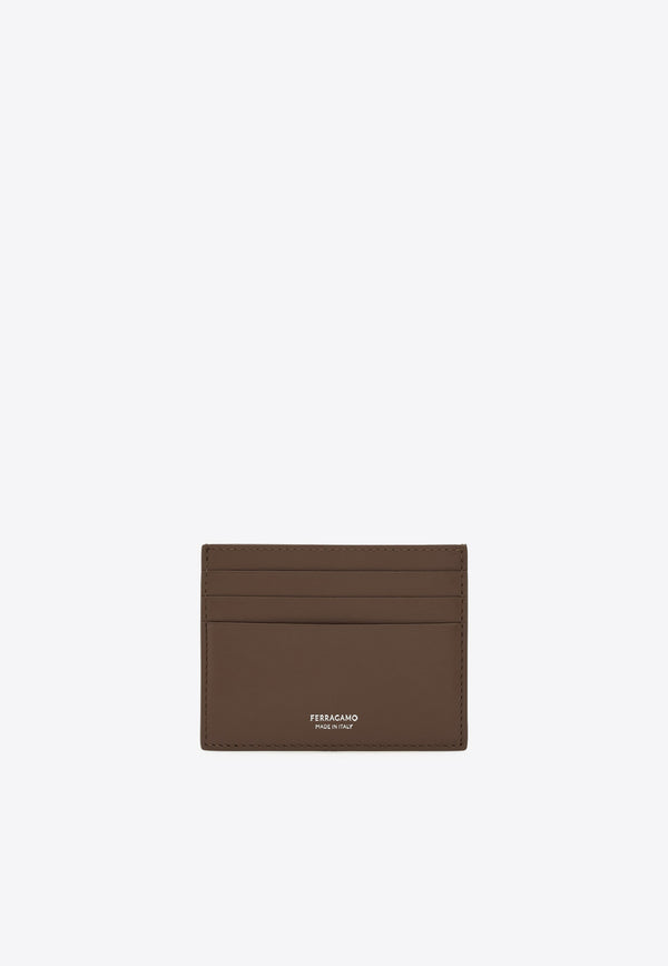 Ferragamo Florence Logo Stamp Leather Cardholder Brown 661396 FLORENCE 787012 CONCRETE