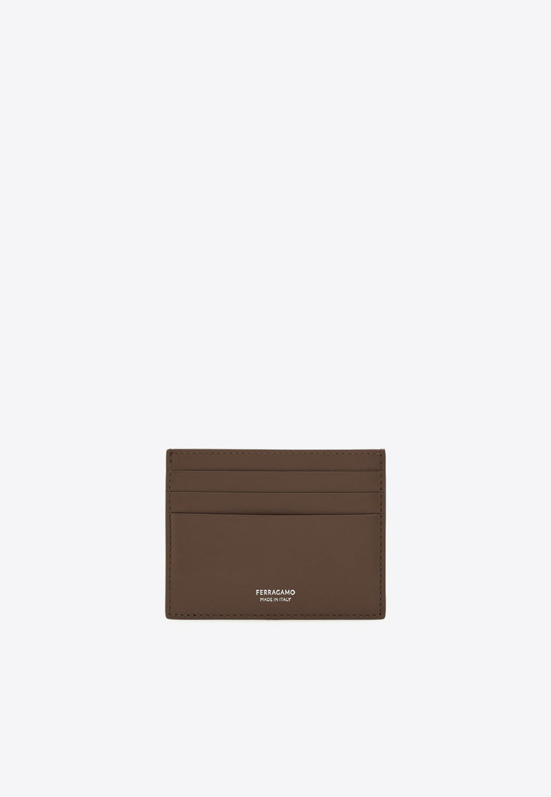 Ferragamo Florence Logo Stamp Leather Cardholder Brown 661396 FLORENCE 787012 CONCRETE