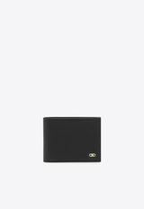 Ferragamo Gancini Grained Leather Bi-Fold Wallet Black 661451 MICRO GANCIO 775644 BLUE GRAPHITE