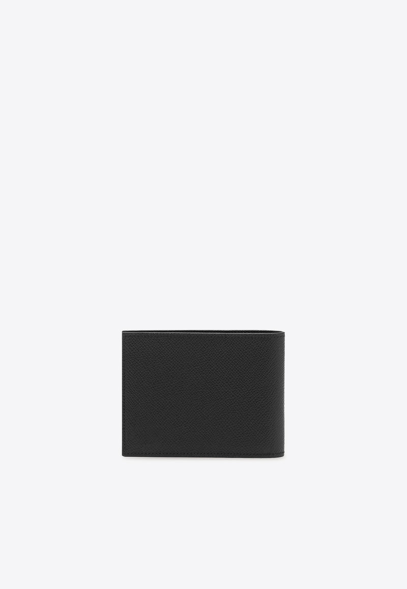 Ferragamo Gancini Grained Leather Bi-Fold Wallet Black 661451 MICRO GANCIO 775644 BLUE GRAPHITE