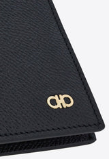 Ferragamo Gancini Grained Leather Bi-Fold Wallet Black 661451 MICRO GANCIO 775644 BLUE GRAPHITE