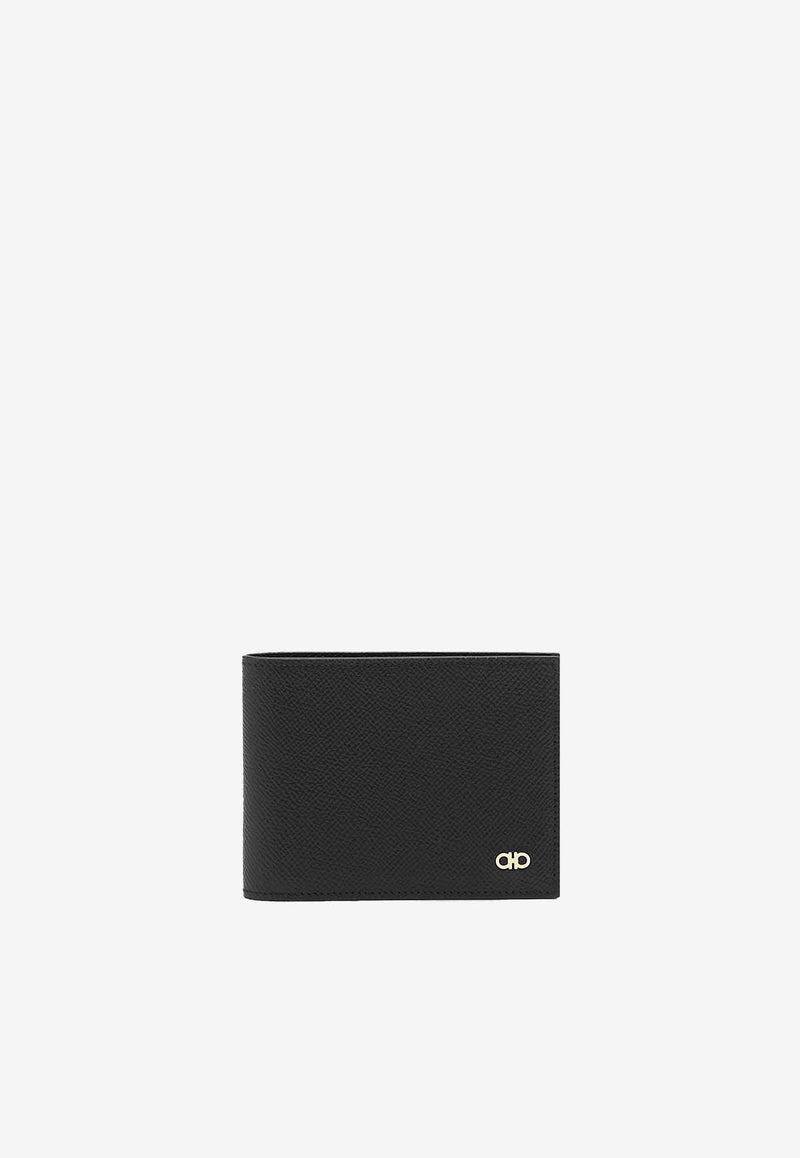 Salvatore Ferragamo Gancini Bi-Fold Wallet in Grained Leather Black 661451 MICRO GANCIO 775644 NERO