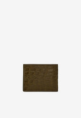 Ferragamo Gancini Croc-Embossed Leather Wallet Olive 661451 MICRO GANCIO 779775 NEW OLIVE