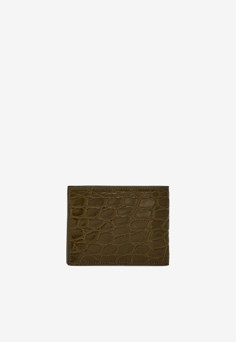 Ferragamo Gancini Croc-Embossed Leather Wallet Olive 661451 MICRO GANCIO 779775 NEW OLIVE