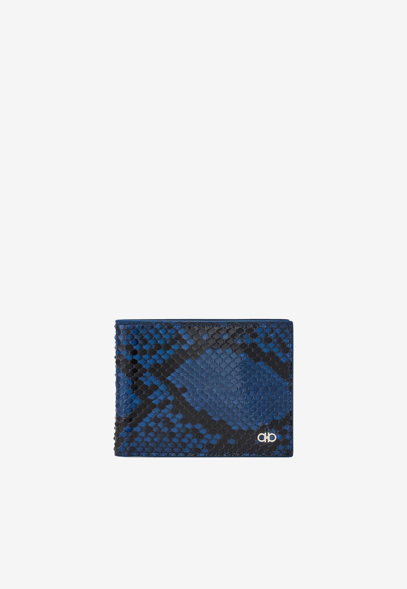 Ferragamo Gancini Python-Embossed Leather Wallet Blue 661451 MICRO GANCIO 779776 TEAL BLUE