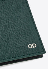 Ferragamo Gancini Grained Leather Bi-Fold Wallet Moss 661451 MICRO GANCIO 784814 MOSS