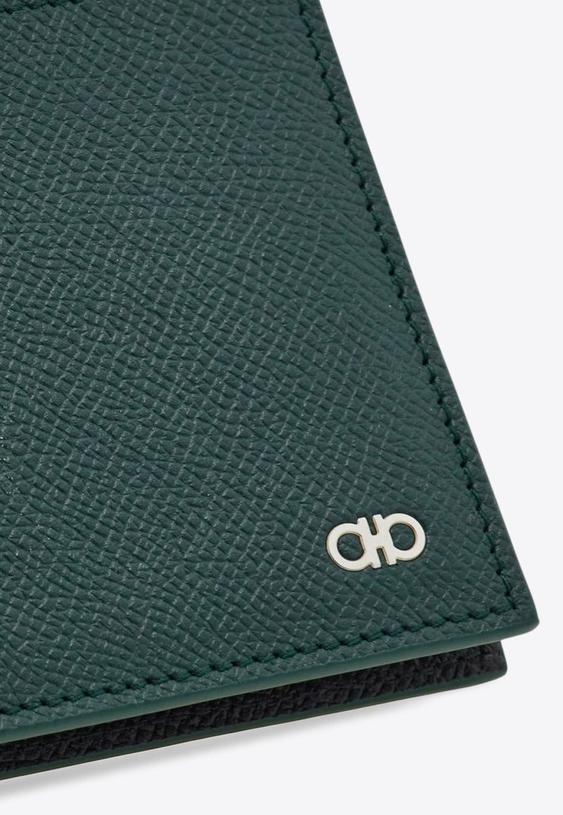 Ferragamo Gancini Grained Leather Bi-Fold Wallet Moss 661451 MICRO GANCIO 784814 MOSS