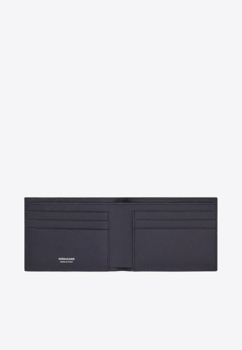 Ferragamo Gancini Grained Leather Bi-Fold Wallet Graphite 661451 MICRO GANCIO 784815 GRAPHITE