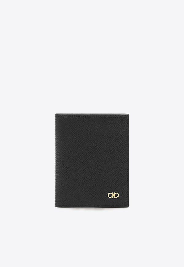 Ferragamo Gancini Grained Leather Cardholder Black 661452 MICRO GANCIO 775661 BLUE GRAPHITE