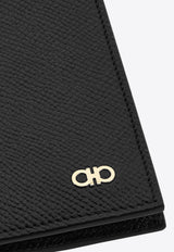 Ferragamo Gancini Grained Leather Cardholder Black 661452 MICRO GANCIO 775661 BLUE GRAPHITE