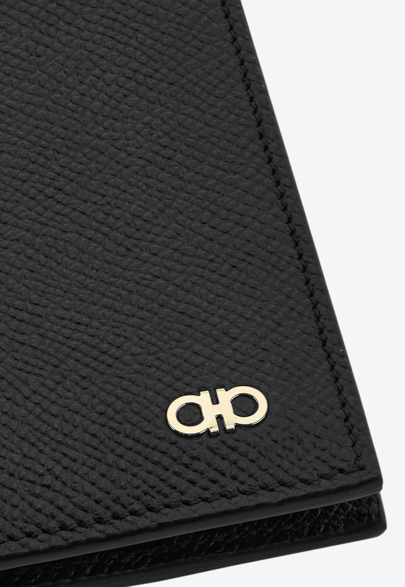 Ferragamo Gancini Grained Leather Cardholder Black 661452 MICRO GANCIO 775661 BLUE GRAPHITE