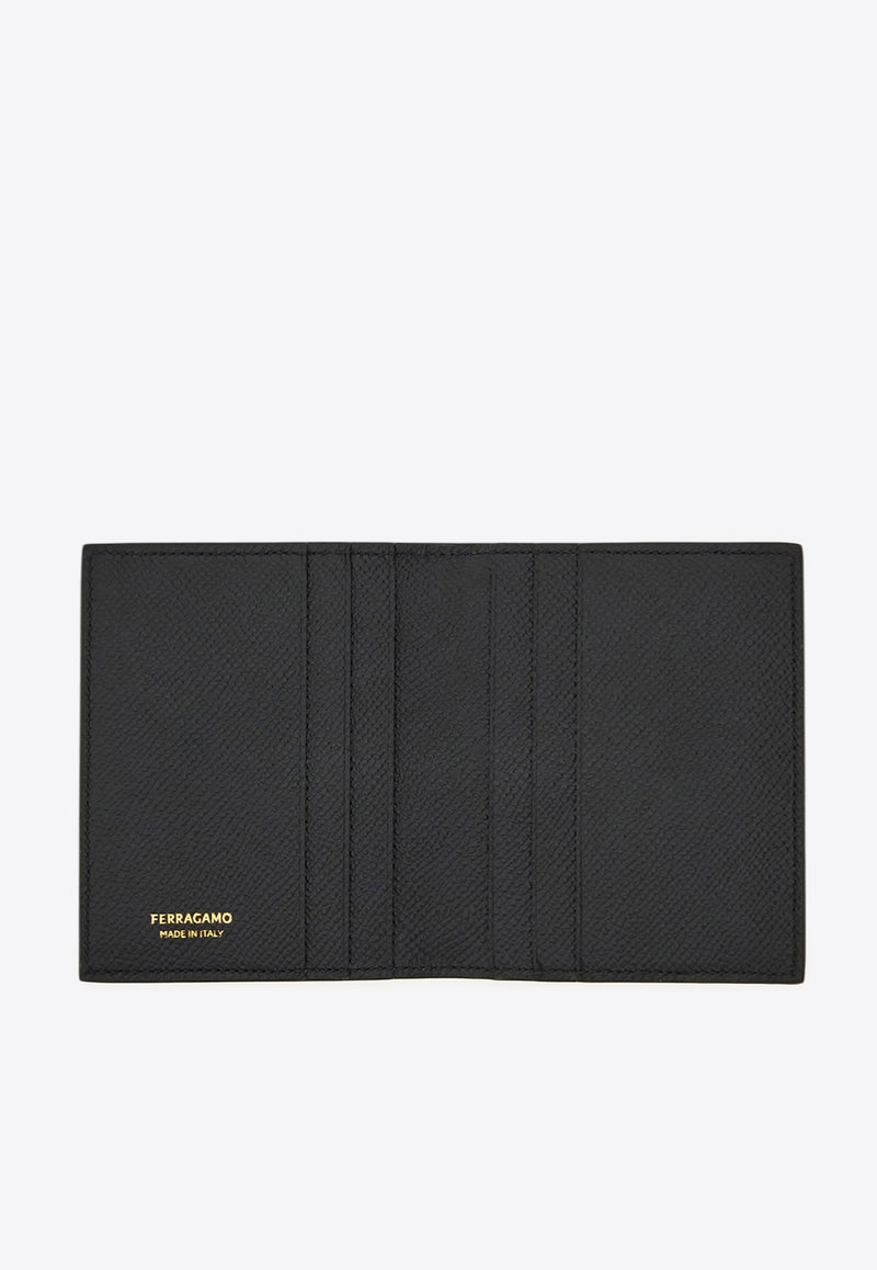Ferragamo Gancini Grained Leather Cardholder Black 661452 MICRO GANCIO 775661 BLUE GRAPHITE