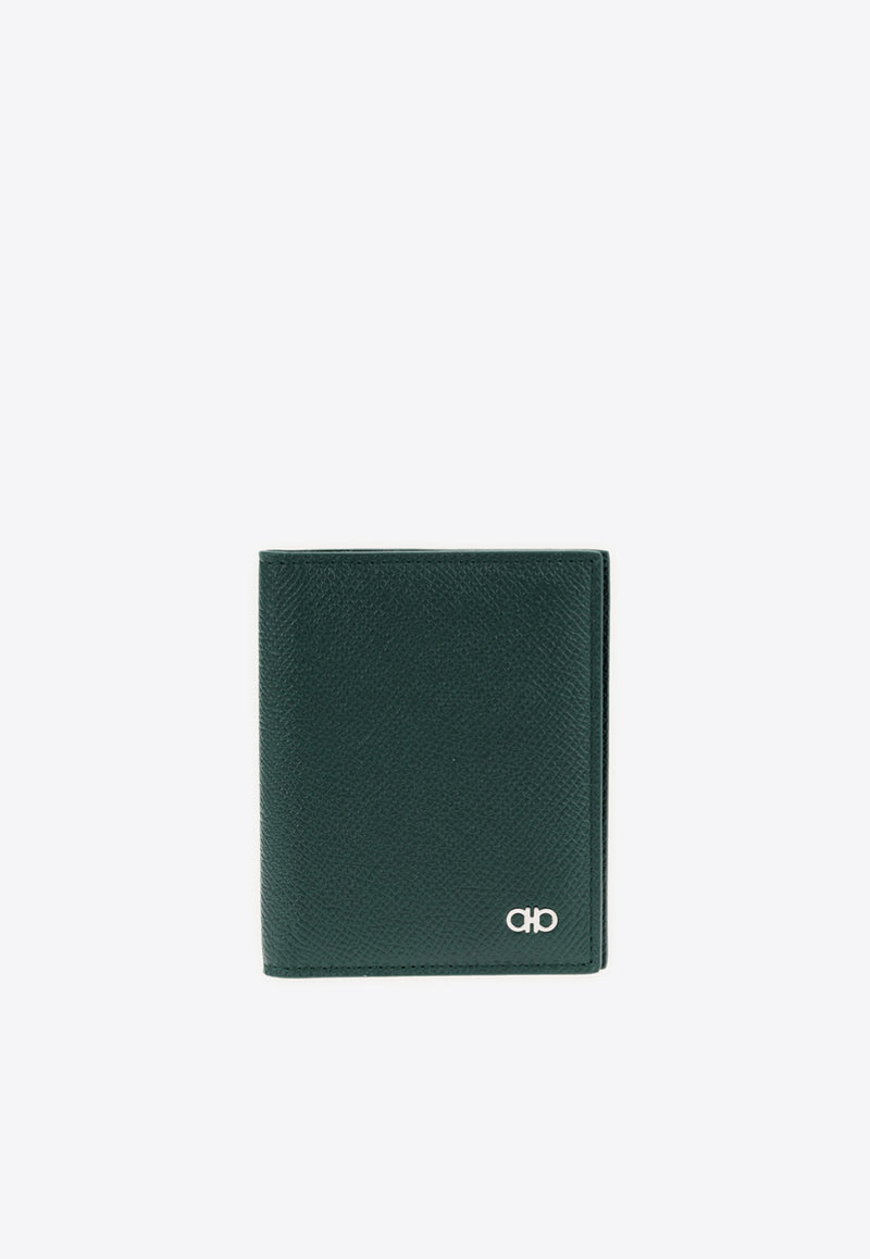 Ferragamo Gancini Grained Leather Cardholder Moss 661452 MICRO GANCIO 788087 MOSS