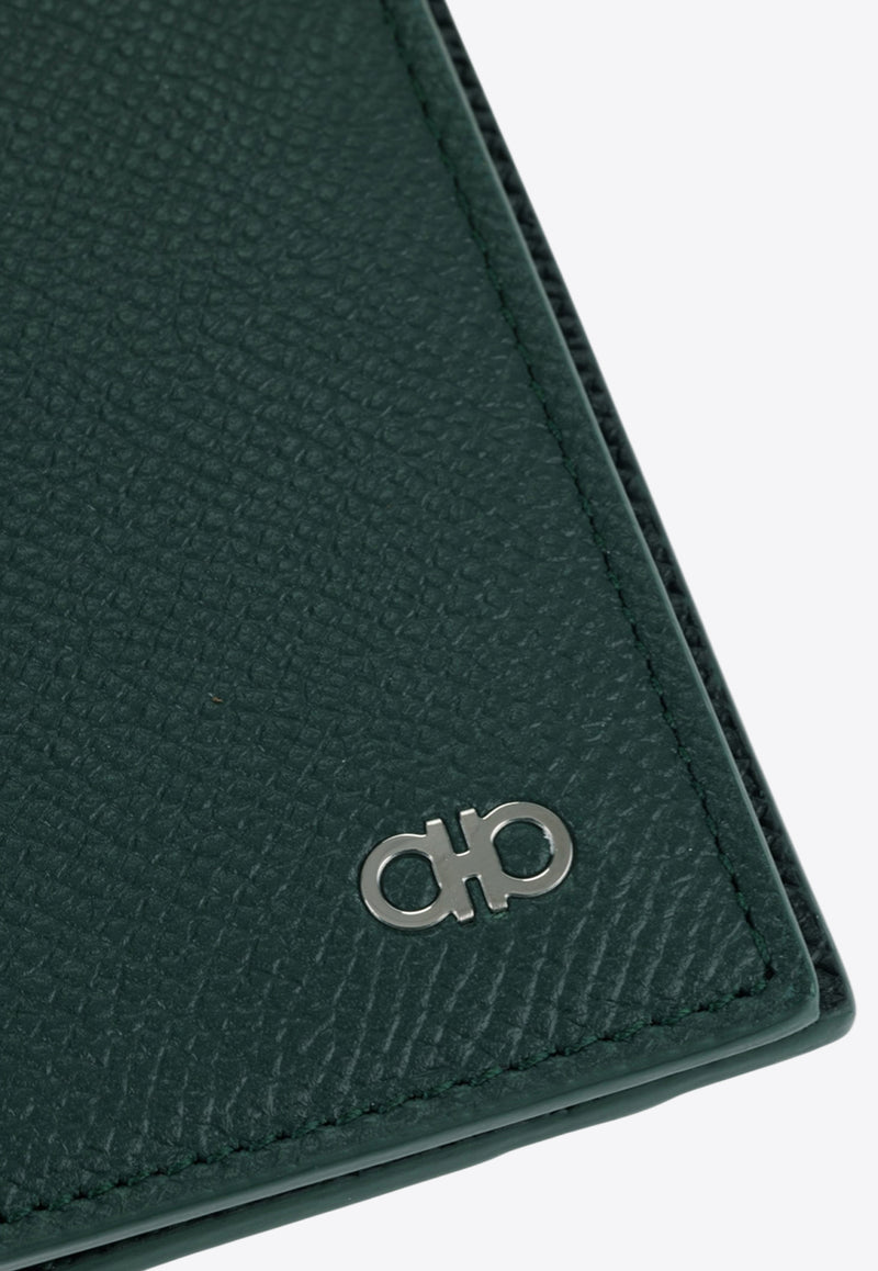 Ferragamo Gancini Grained Leather Cardholder Moss 661452 MICRO GANCIO 788087 MOSS