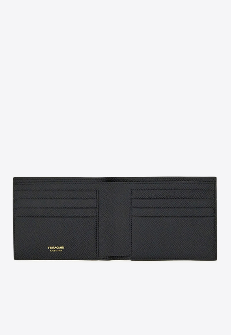 Ferragamo Gancini Grained Leather Bi-Fold Wallet Black 661457 MICRO GANCIO 775650 NERO