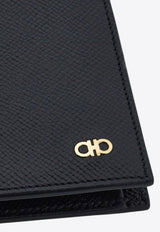 Ferragamo Gancini Grained Leather Bi-Fold Wallet Black 661457 MICRO GANCIO 775650 NERO