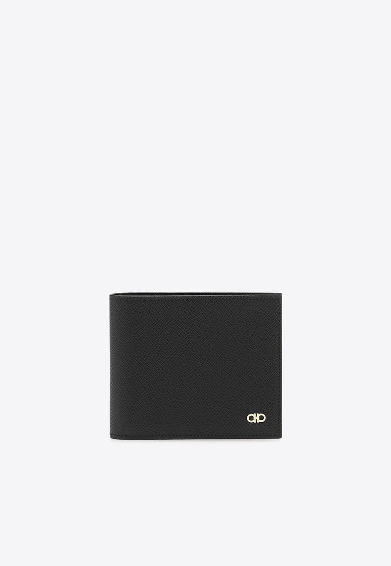 Ferragamo Gancini Grained Leather Bi-Fold Wallet Black 661457 MICRO GANCIO 775650 NERO