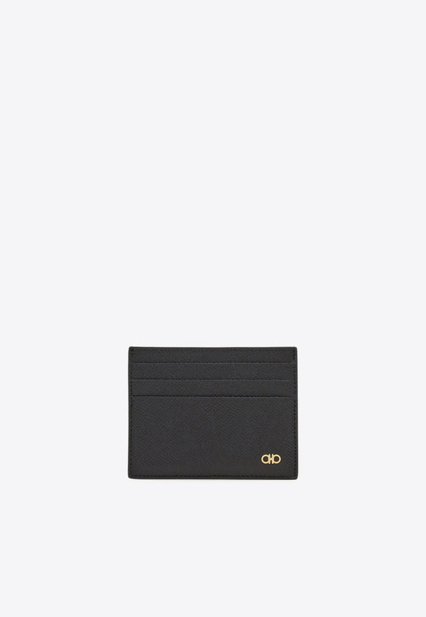 Ferragamo Gancini Grained Leather Cardholder Black 661478 MICRO GANCIO 776843 BLUE GRAPHITE