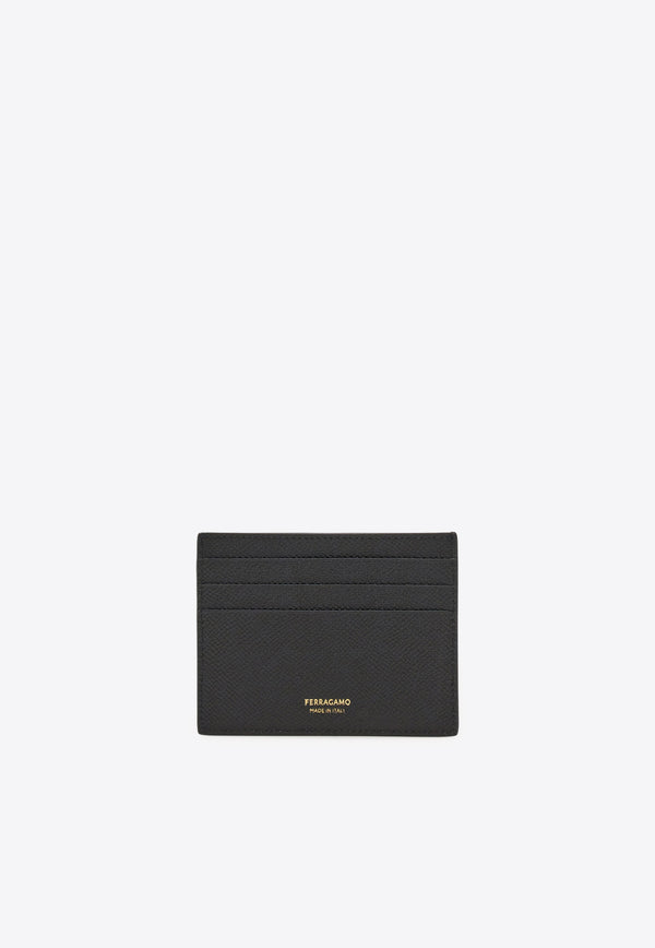 Ferragamo Gancini Grained Leather Cardholder Black 661478 MICRO GANCIO 776843 BLUE GRAPHITE