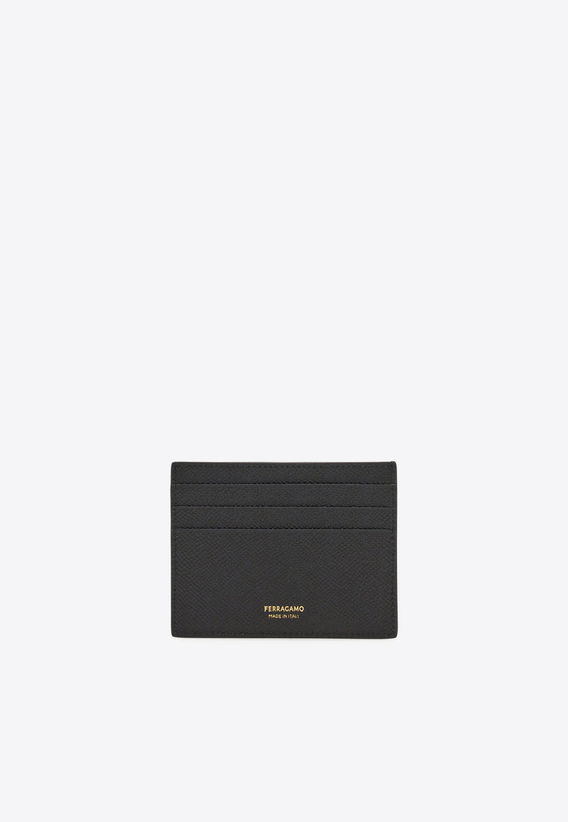Ferragamo Gancini Grained Leather Cardholder Black 661478 MICRO GANCIO 776843 BLUE GRAPHITE