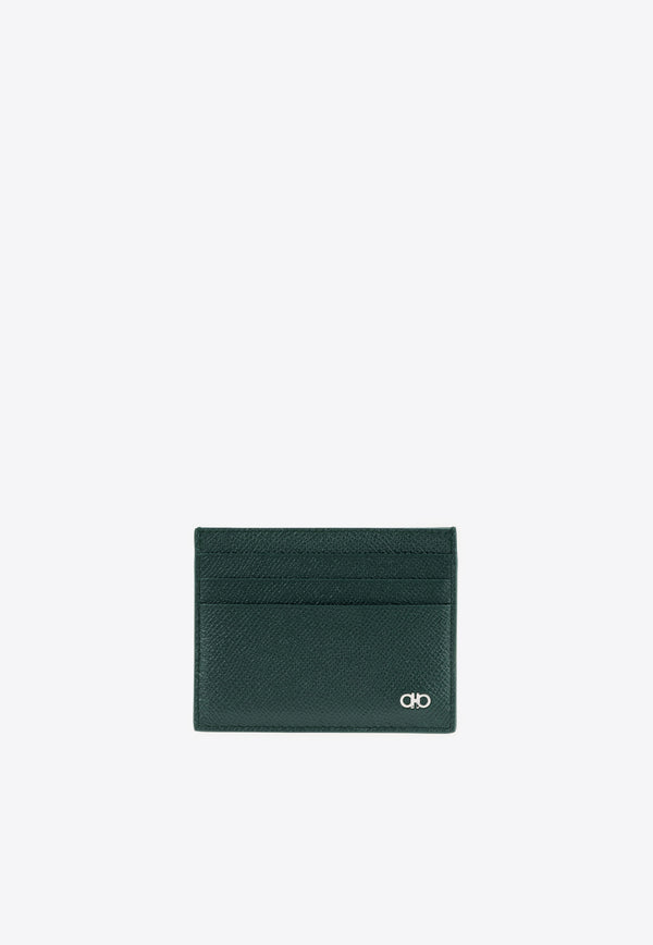 Ferragamo Gancini Grained Leather Cardholder Moss 661478 MICRO GANCIO 788092 MOSS