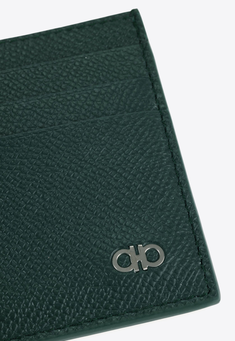 Ferragamo Gancini Grained Leather Cardholder Moss 661478 MICRO GANCIO 788092 MOSS