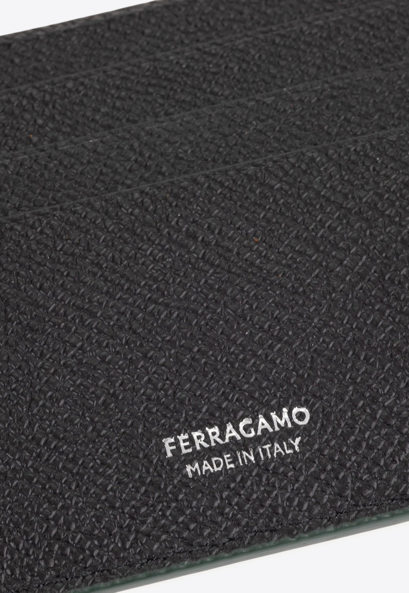 Ferragamo Gancini Grained Leather Cardholder Moss 661478 MICRO GANCIO 788092 MOSS