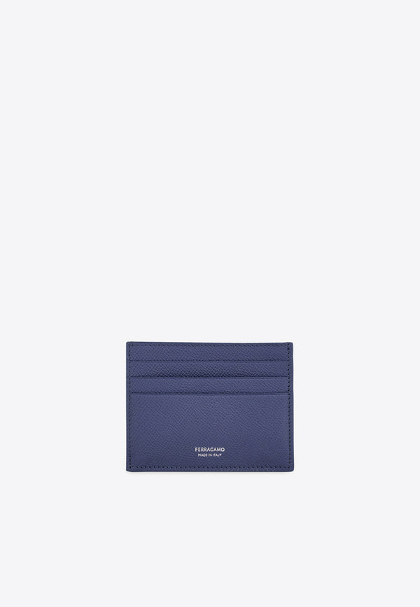Ferragamo Gancini Grained Leather Cardholder Graphite 661478 MICRO GANCIO 788093 GRAPHITE