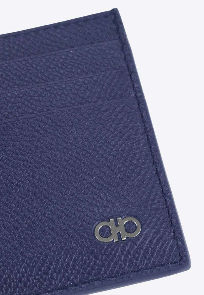 Ferragamo Gancini Grained Leather Cardholder Graphite 661478 MICRO GANCIO 788093 GRAPHITE