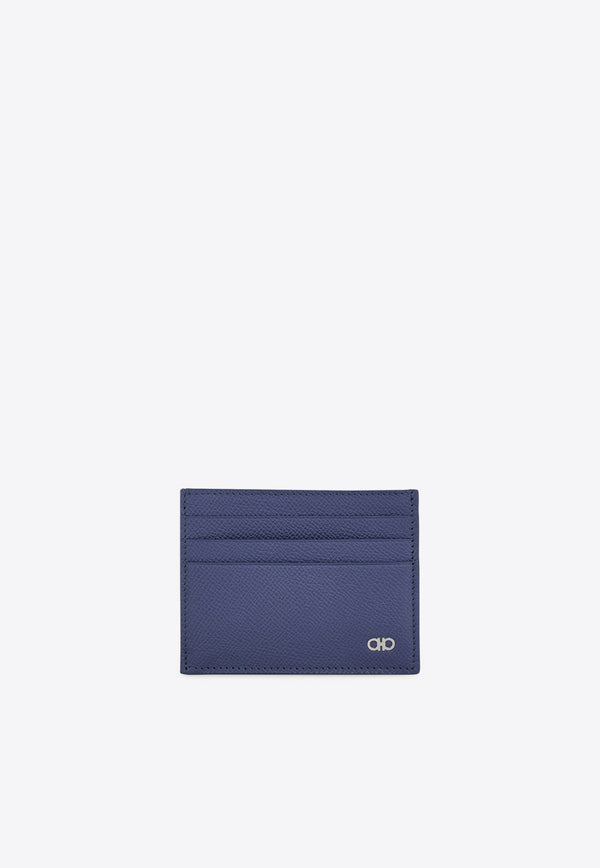 Ferragamo Gancini Grained Leather Cardholder Graphite 661478 MICRO GANCIO 788093 GRAPHITE