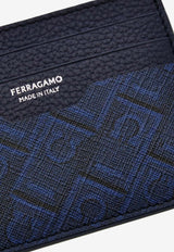 Ferragamo Monogram Hammered Leather Cardholder Blue 661583 MONOGRAM 791193 NEW NAVY DKB