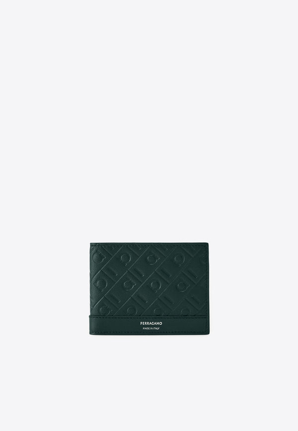 Ferragamo Embossed Monogram Leather Bi-Fold Wallet Moss 661641 MD EMBOSSED 785286 MOSS