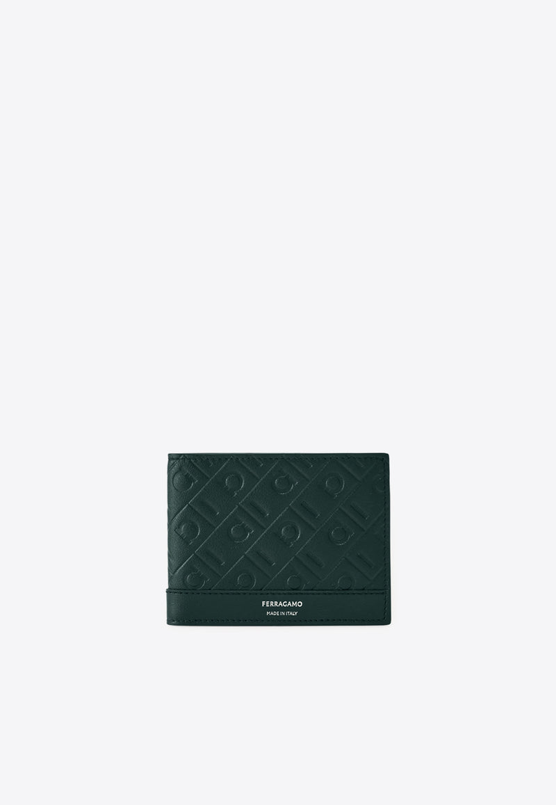 Ferragamo Embossed Monogram Leather Bi-Fold Wallet Moss 661641 MD EMBOSSED 785286 MOSS