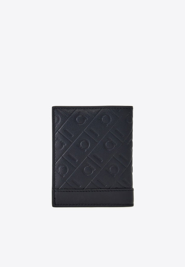 Ferragamo Embossed Monogram Leather Bi-Fold Cardholder Navy 661643 MD EMBOSSED 783384 BLUE