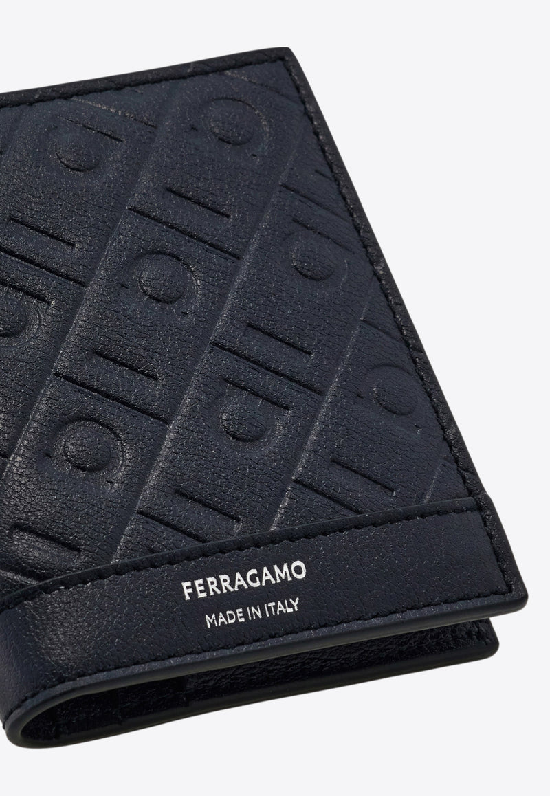 Ferragamo Embossed Monogram Leather Bi-Fold Cardholder Navy 661643 MD EMBOSSED 783384 BLUE