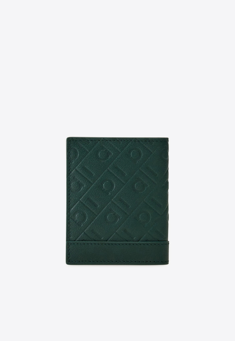 Ferragamo Embossed Monogram Leather Bi-Fold Cardholder Moss 661643 MD EMBOSSED 785287 MOSS