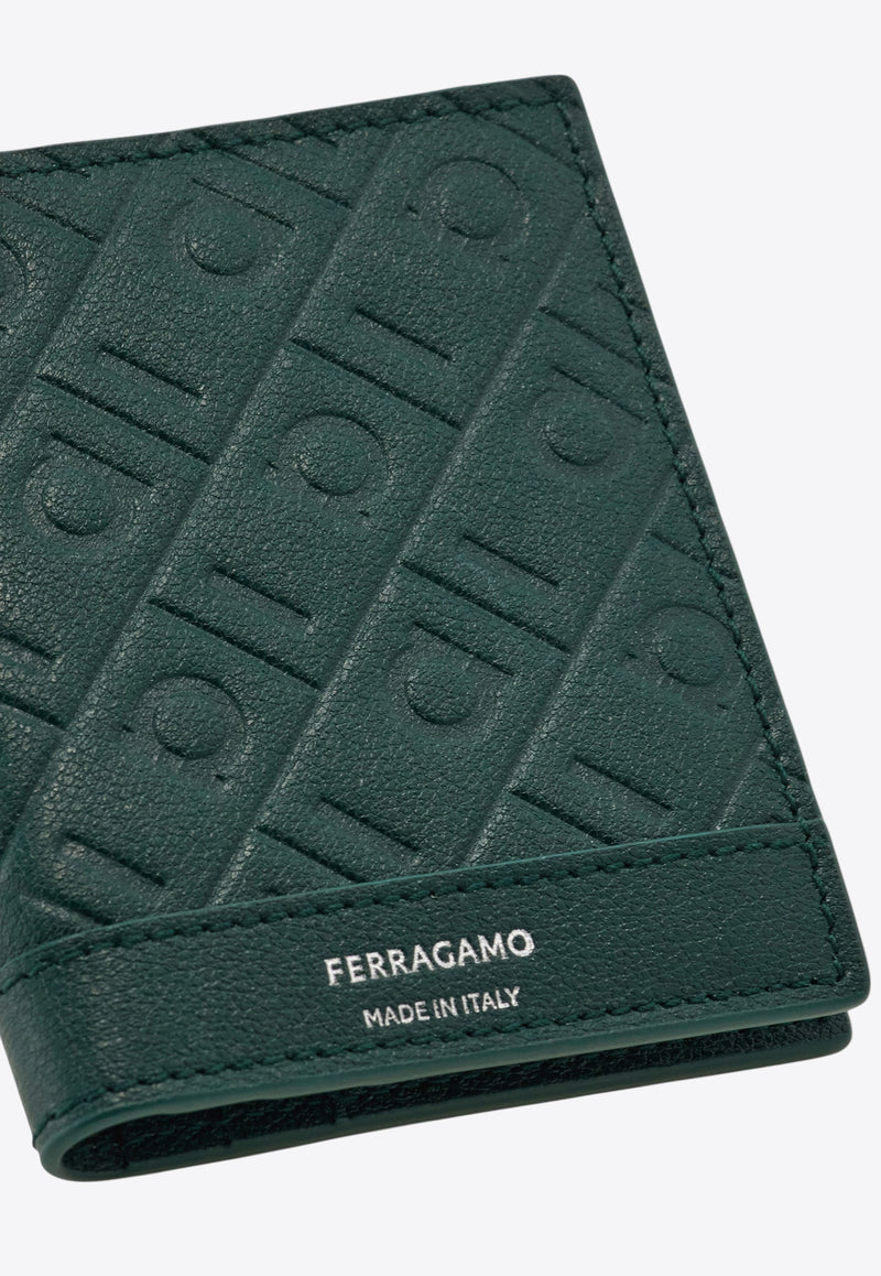 Ferragamo Embossed Monogram Leather Bi-Fold Cardholder Moss 661643 MD EMBOSSED 785287 MOSS
